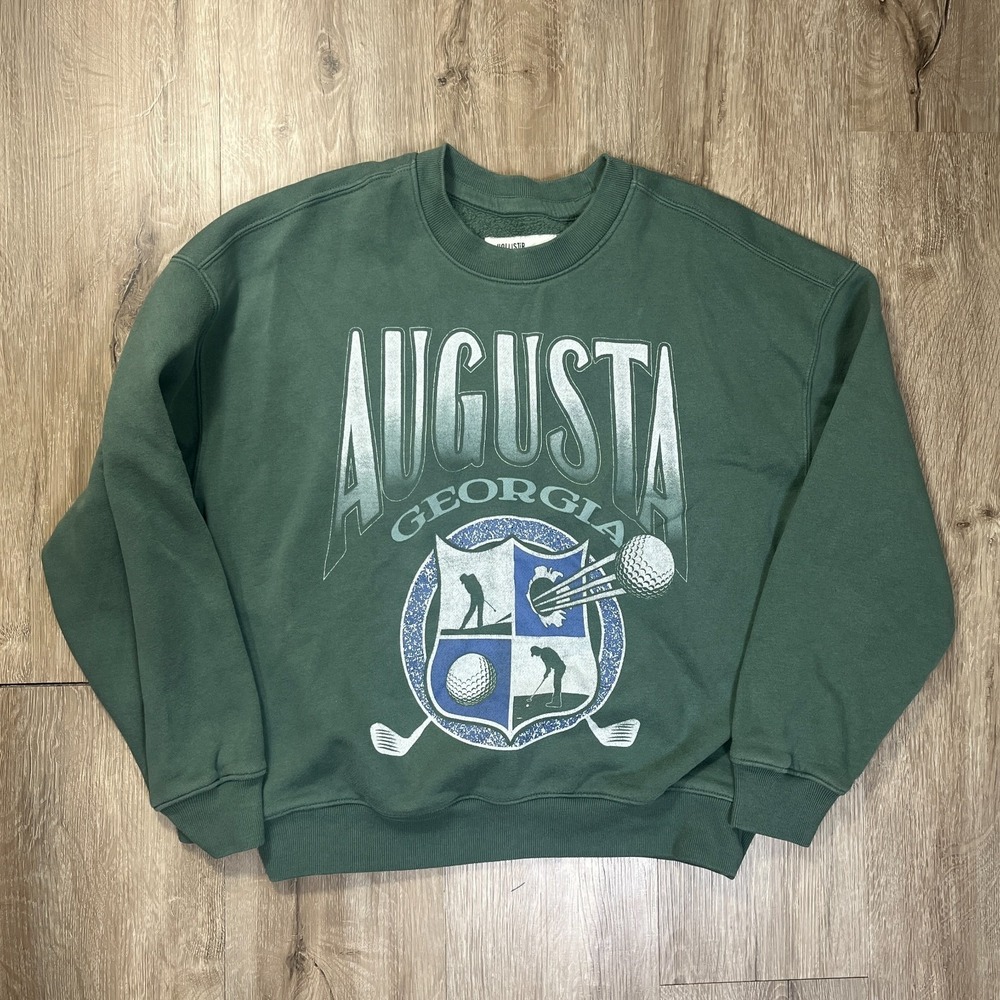 Hollister Augusta Golf Sweatshirt Green Mens XS Long Sleeve Boxy Fit Pullover